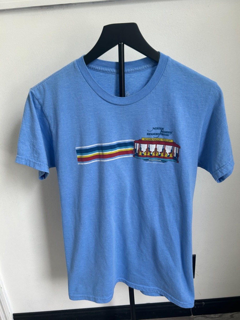 Mr Rogers’ Neighborhood Blue Short Sleeve Graphic Tee with Multicolor Stripe